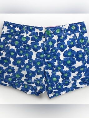 Lilly Pulitzer Shorts Womens Sz 4 Blue Floral Cotton Chino Inseam Beach Tropical